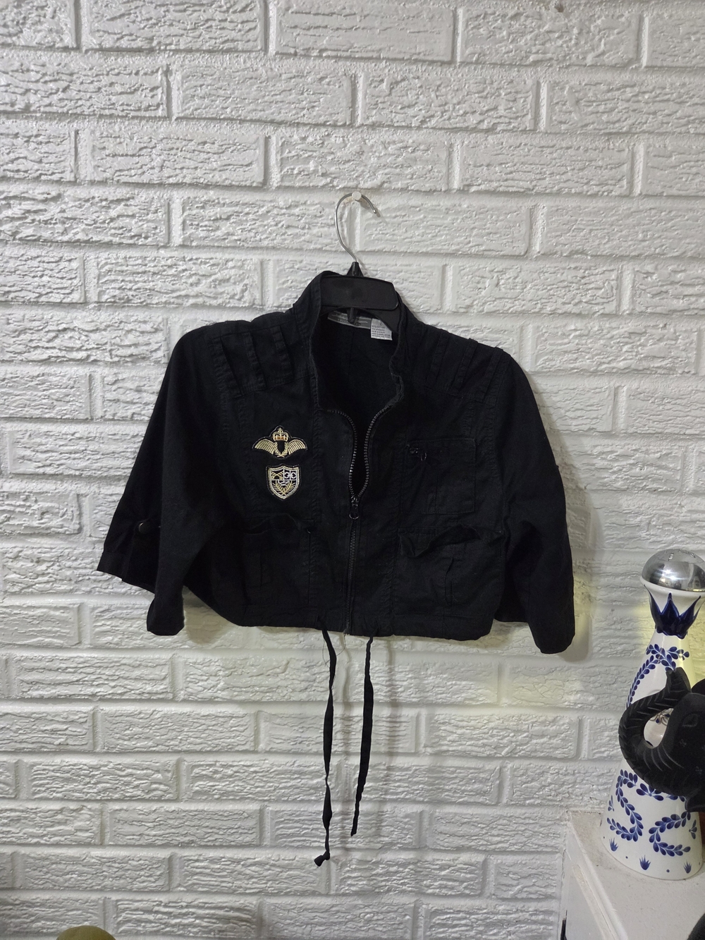 Black Crop Top with Crest Patches